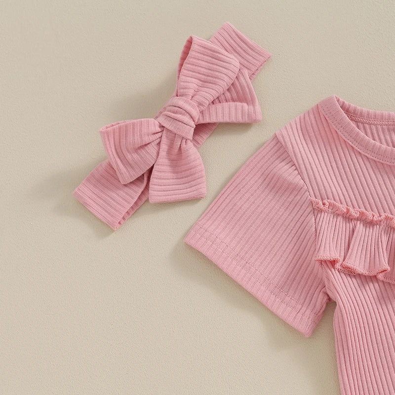 Ribbed Ruffle Onesie & Bow Shorts Outfit