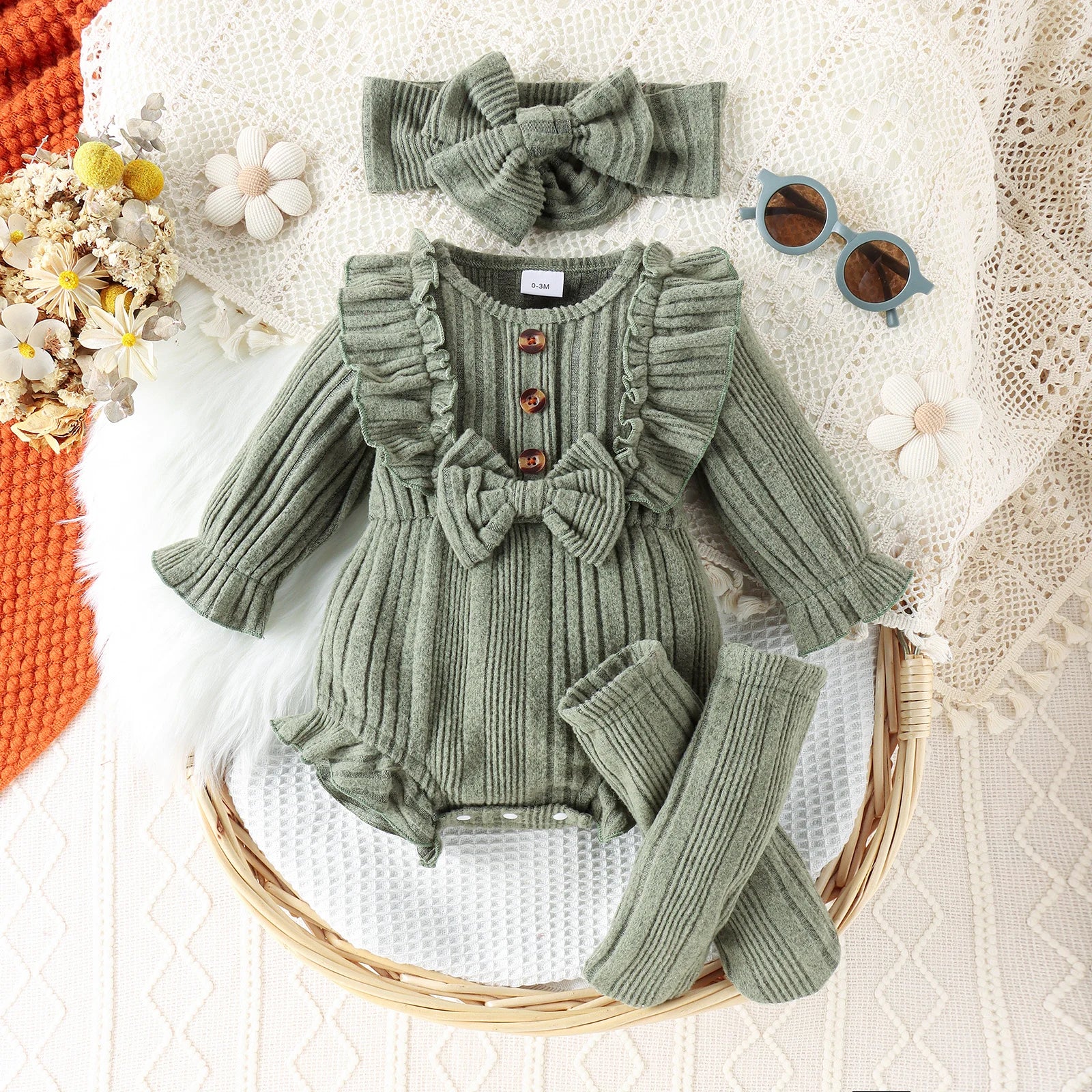 Ruffles Belinda Romper with Bow & Leg Warmers