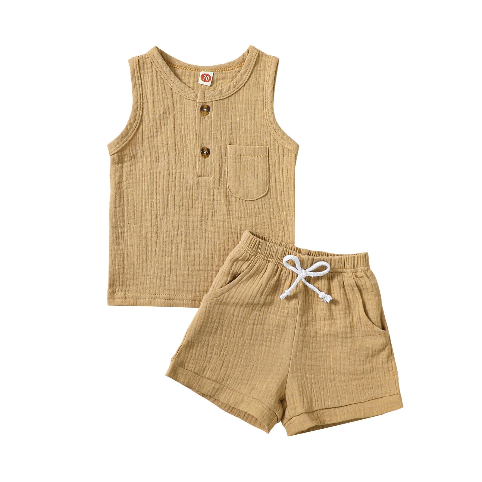 Solid Button Pocket Tank & Shorts