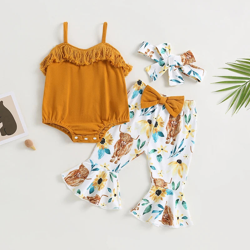 Tassel Floral Cow Outfit