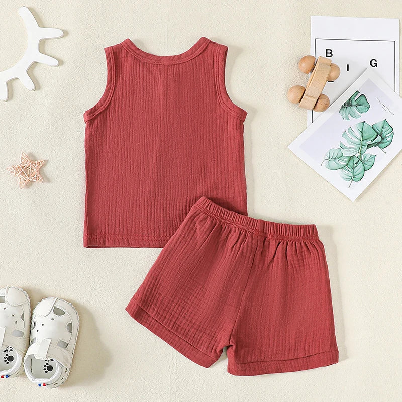 Solid Button Pocket Tank & Shorts