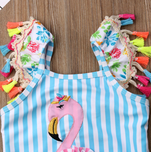Floral Striped Flamingo Swimsuit