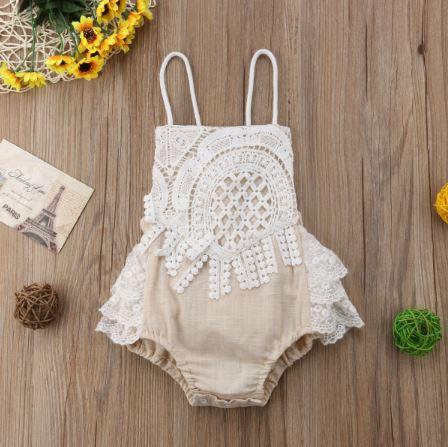 Sleeveless Laced Ruffle Romper