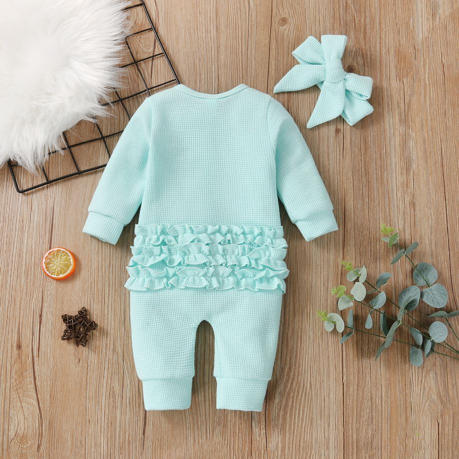 Solid Knit Ruffle Back Onesie with Bow