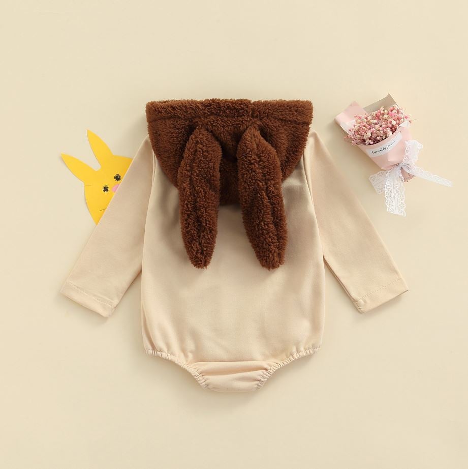 Plush Bunny Ears Hooded Onesie