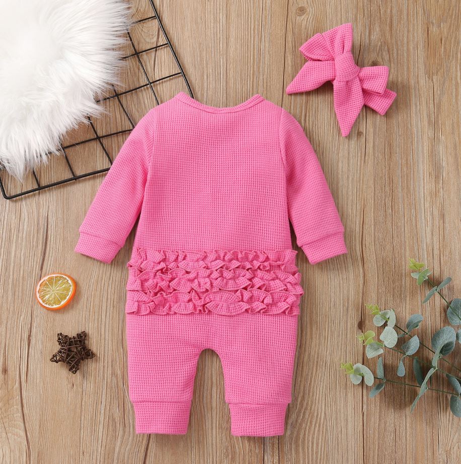 Solid Knit Ruffle Back Onesie with Bow