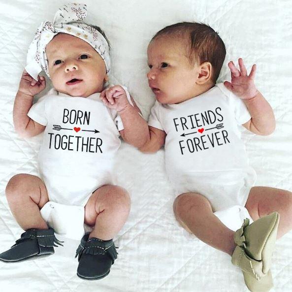 Born Together Friends Forever Twin Onesies