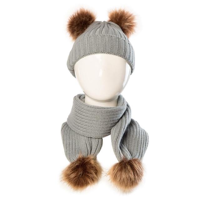 Fur Pom Pom Hat and Scarf Set