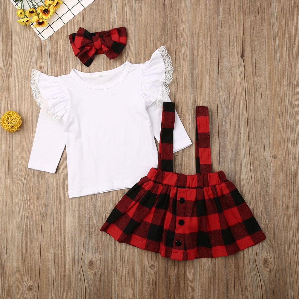 Plaid Dress with Ruffle Top & Bow