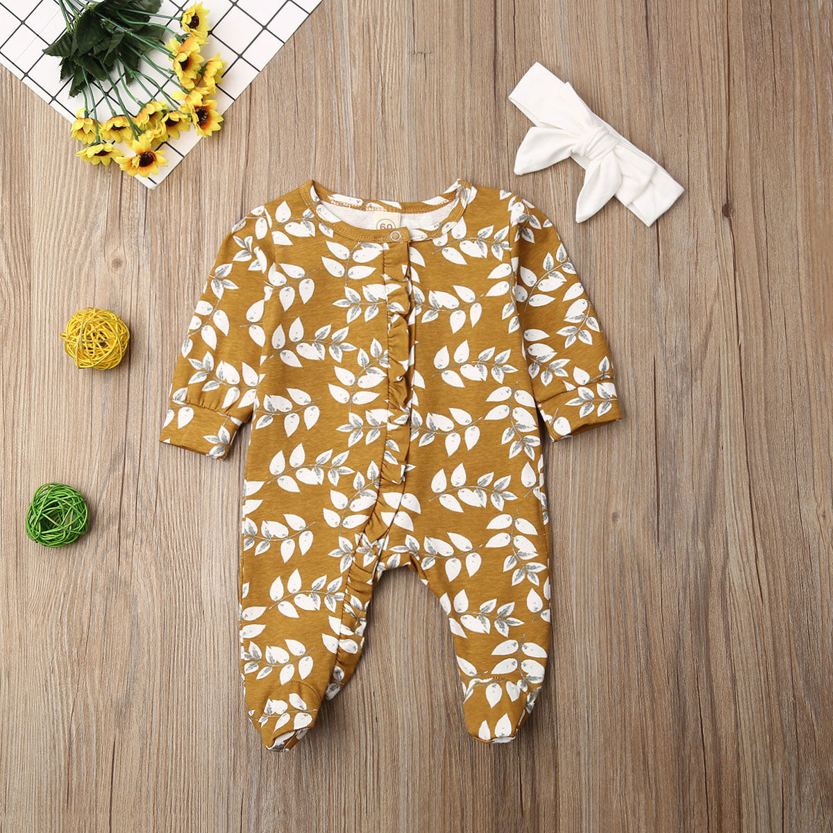 Spring Floral Footie Onesie with Bow