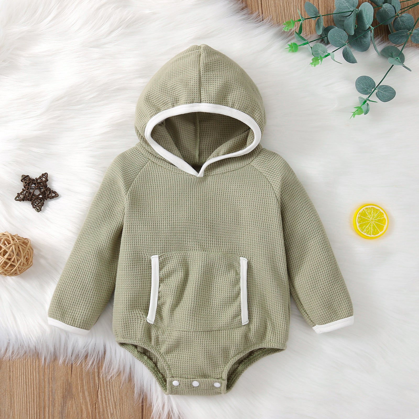 Solid Hooded Pocket Onesie