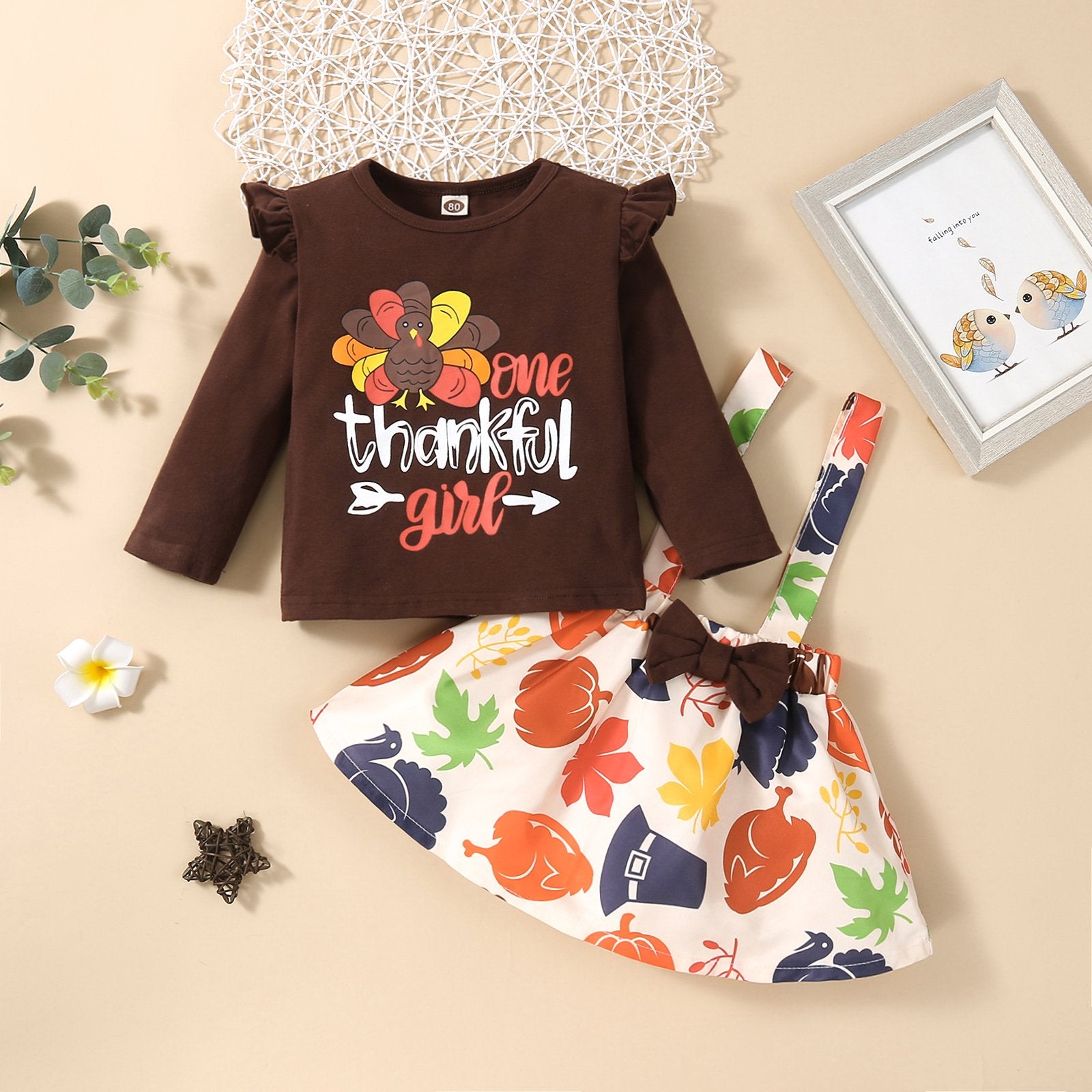 Fall Thanksgiving Suspender Skirt Outfit