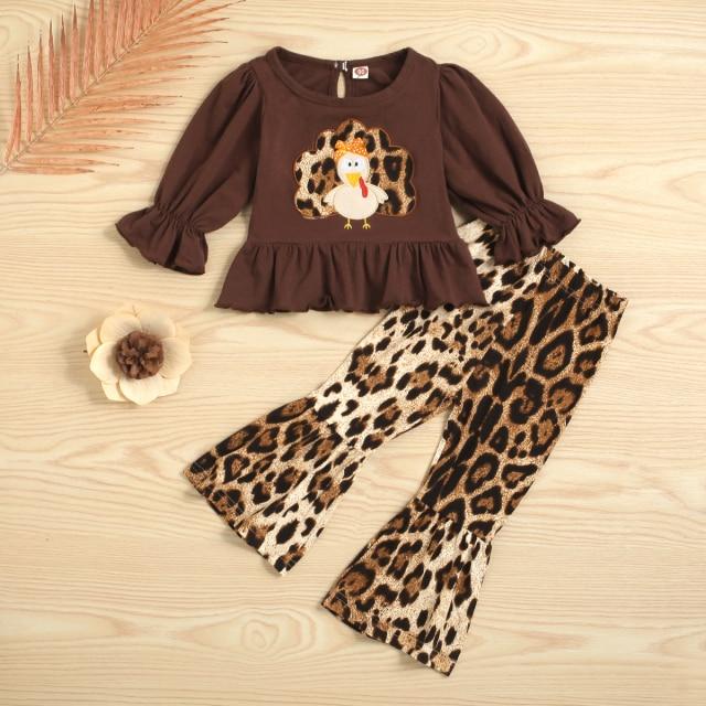 Thanksgiving Ruffle Leopard Dot Outfit