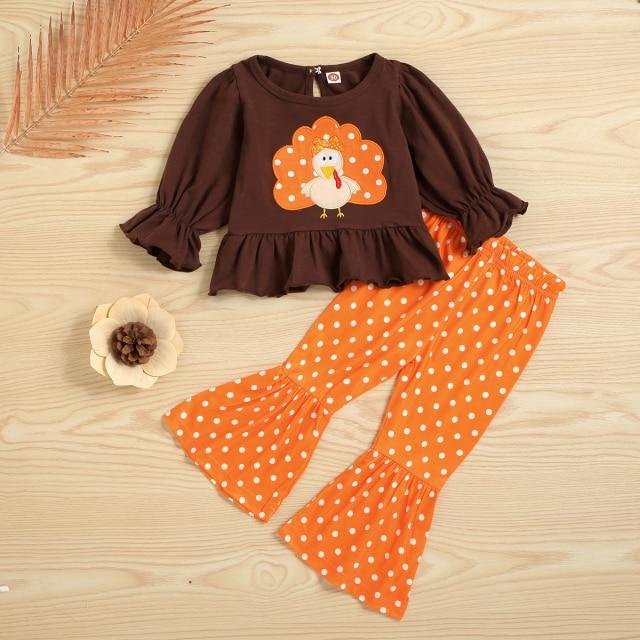 Thanksgiving Ruffle Leopard Dot Outfit