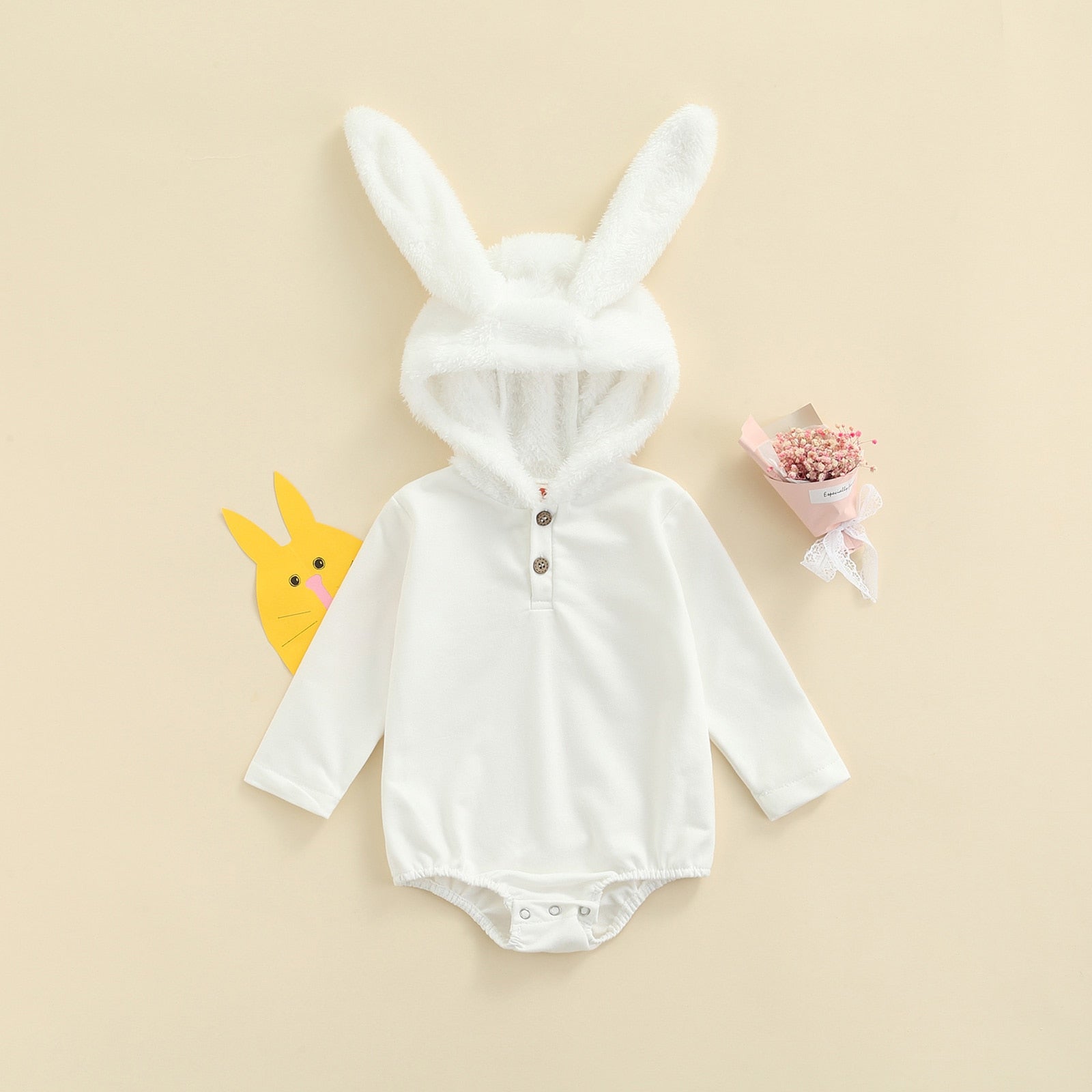 Plush Bunny Ears Hooded Onesie