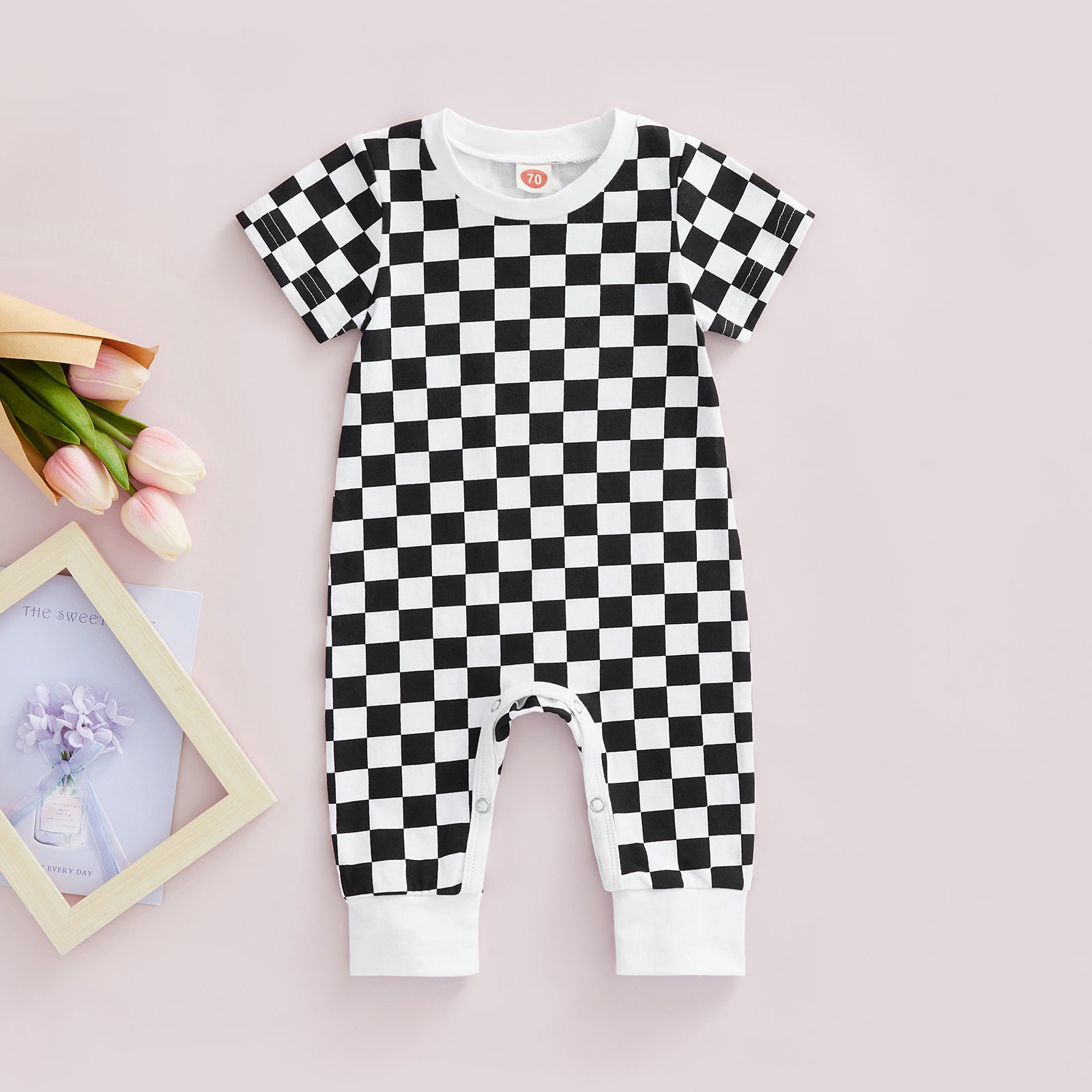 Short Sleeve Checkered Romper