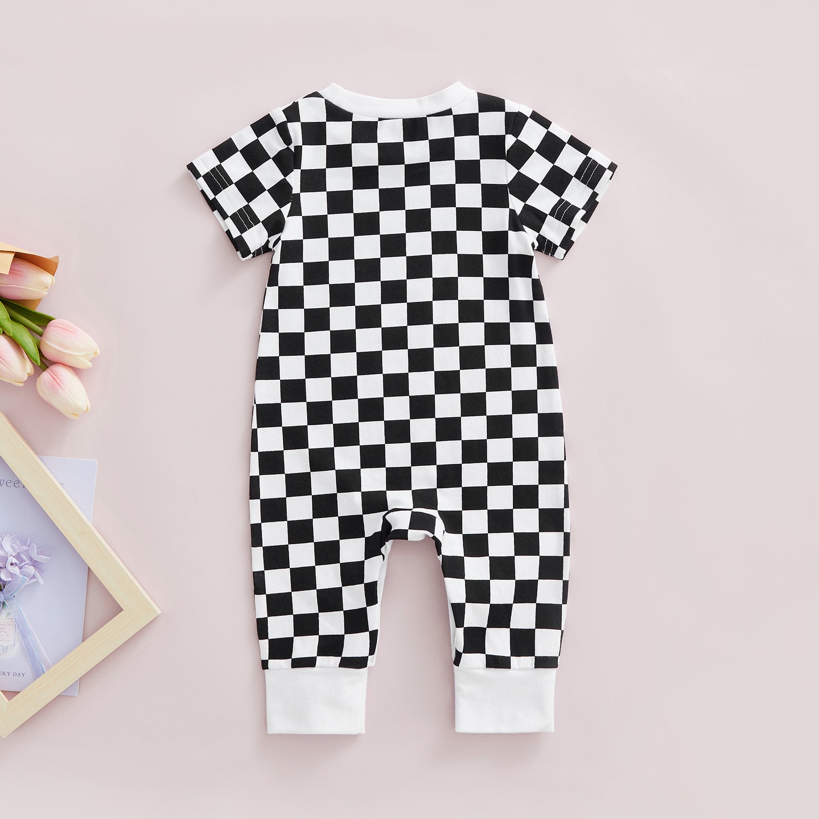 Short Sleeve Checkered Romper