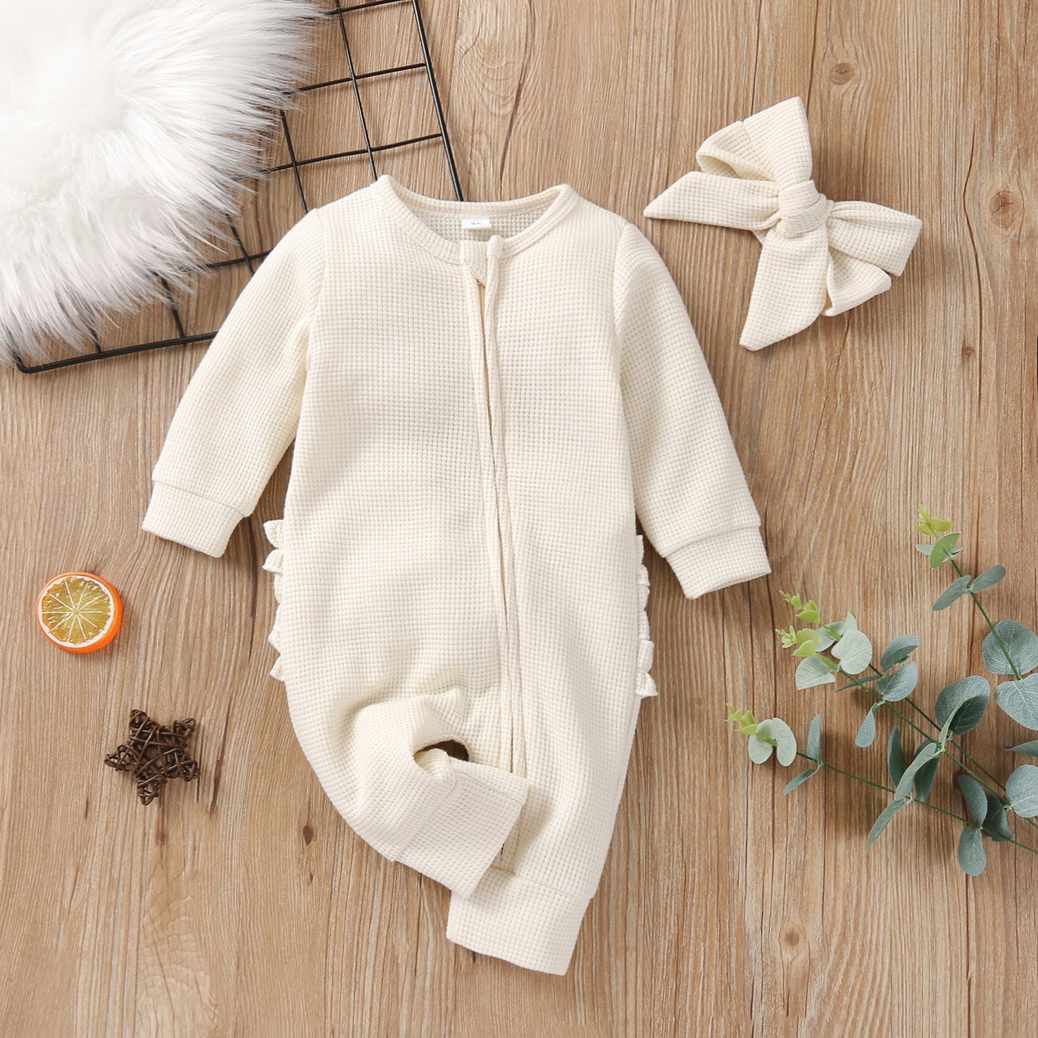 Solid Knit Ruffle Back Onesie with Bow