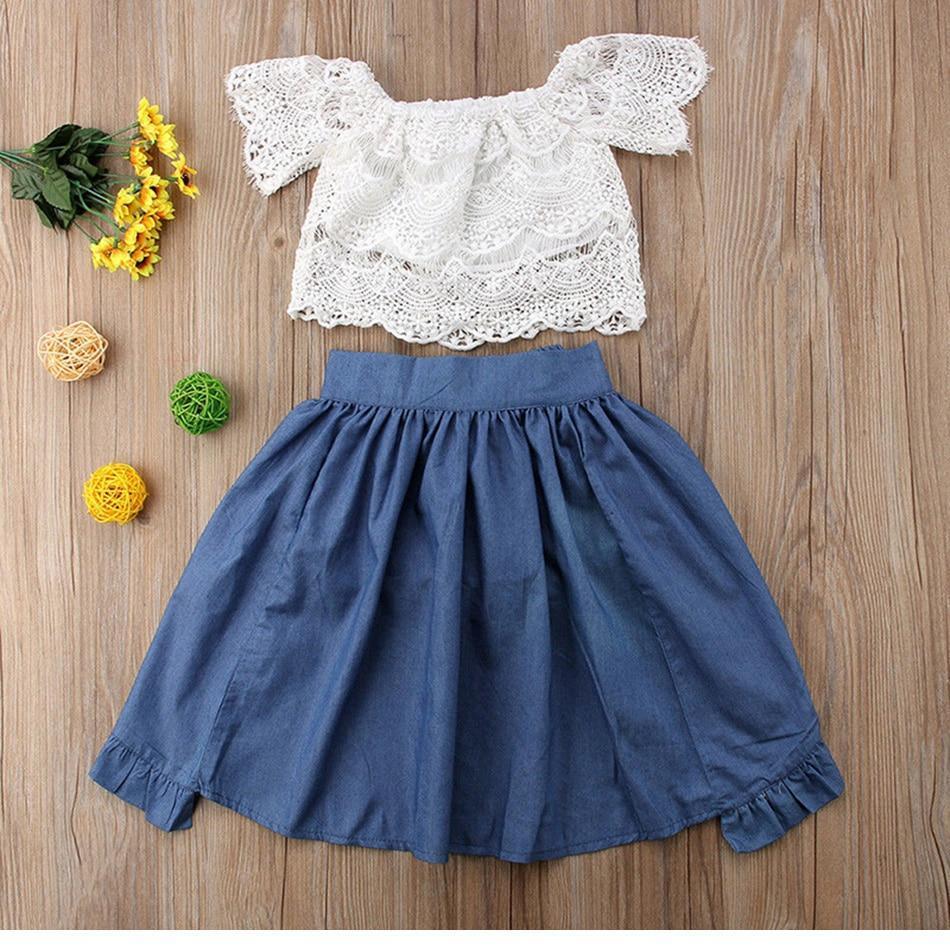 White Lace Top with Shorts & Ruffled Maxi Skirt Set