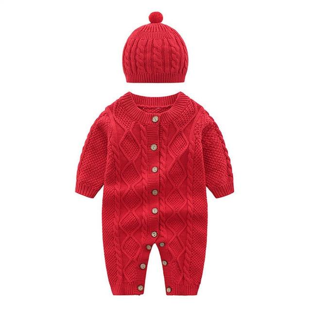 Knitted Romper with Hat (Multiple Colors)