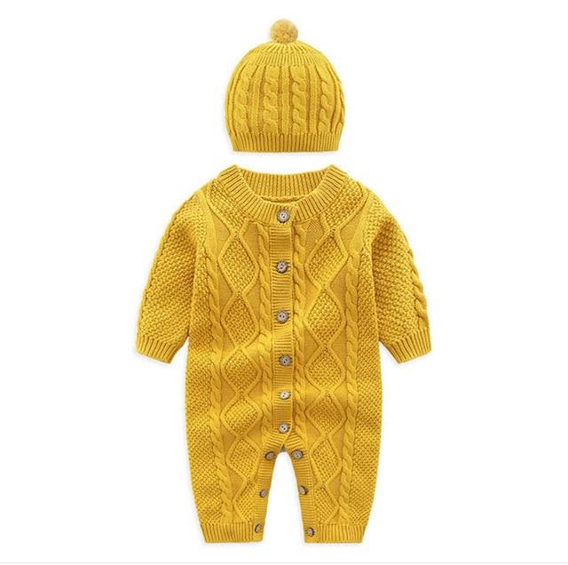 Knitted Romper with Hat (Multiple Colors)