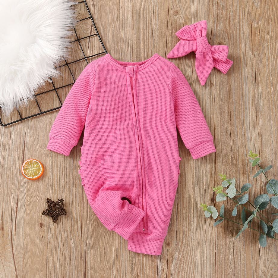 Solid Knit Ruffle Back Onesie with Bow