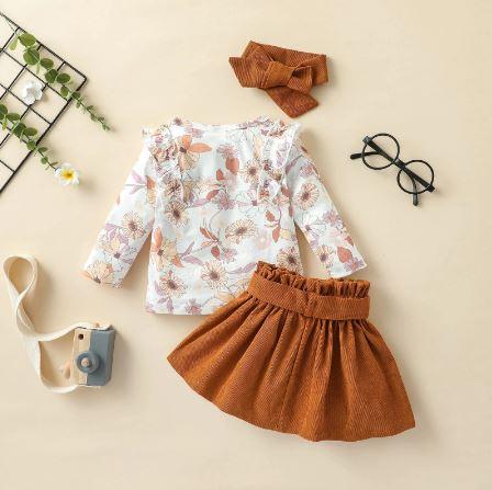 Floral Top and Bow Skirt with Headband