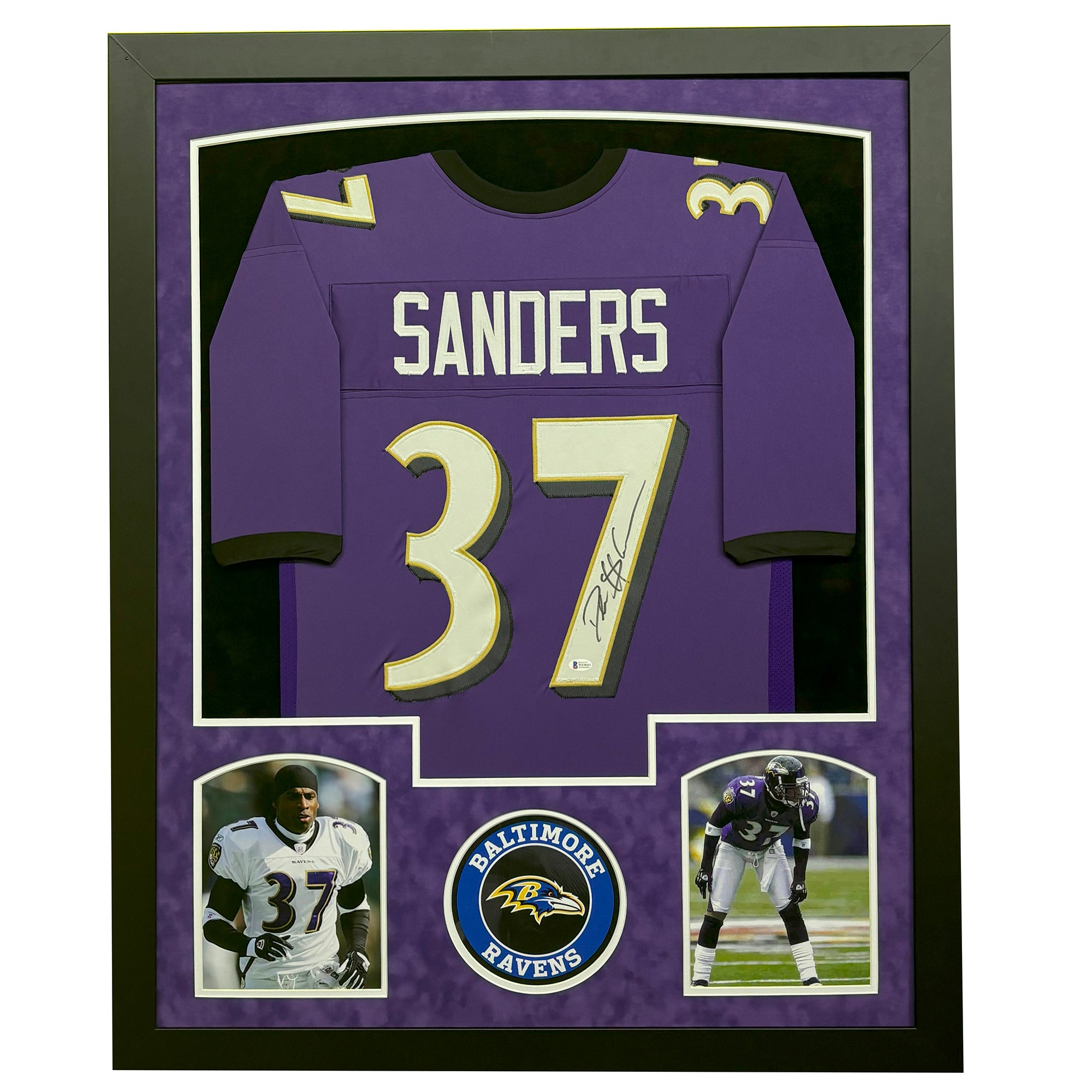 Deion Sanders Signed Baltimore Purple Custom Suede Matte Framed Football Jersey