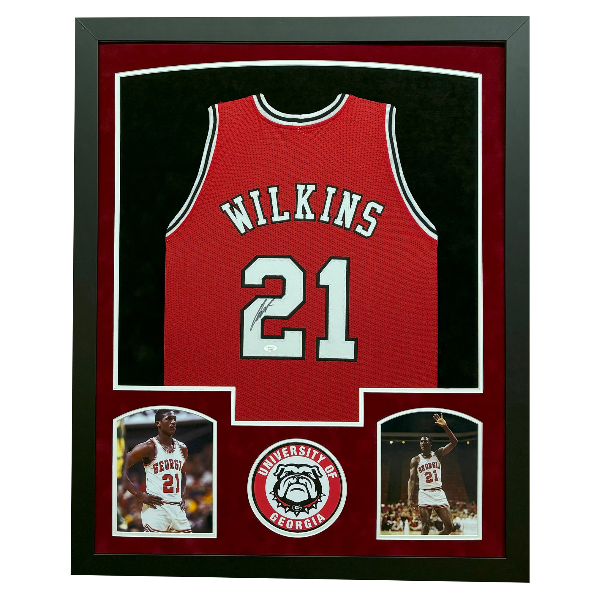 Dominique Wilkins Signed Red Georgia Custom Suede Matte Framed Basketball Jersey