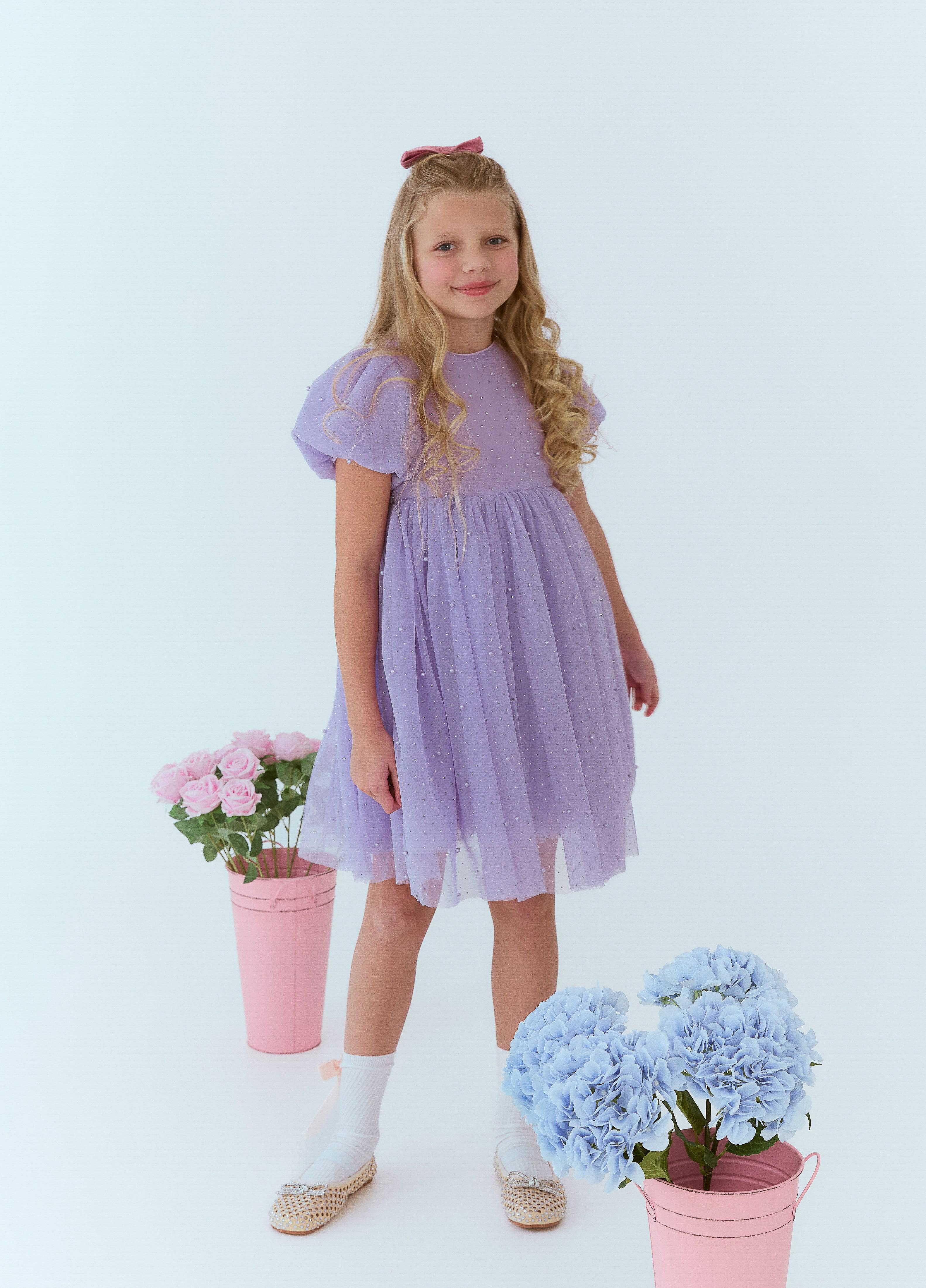 Lavender Crystal Pearl Tulle Dress