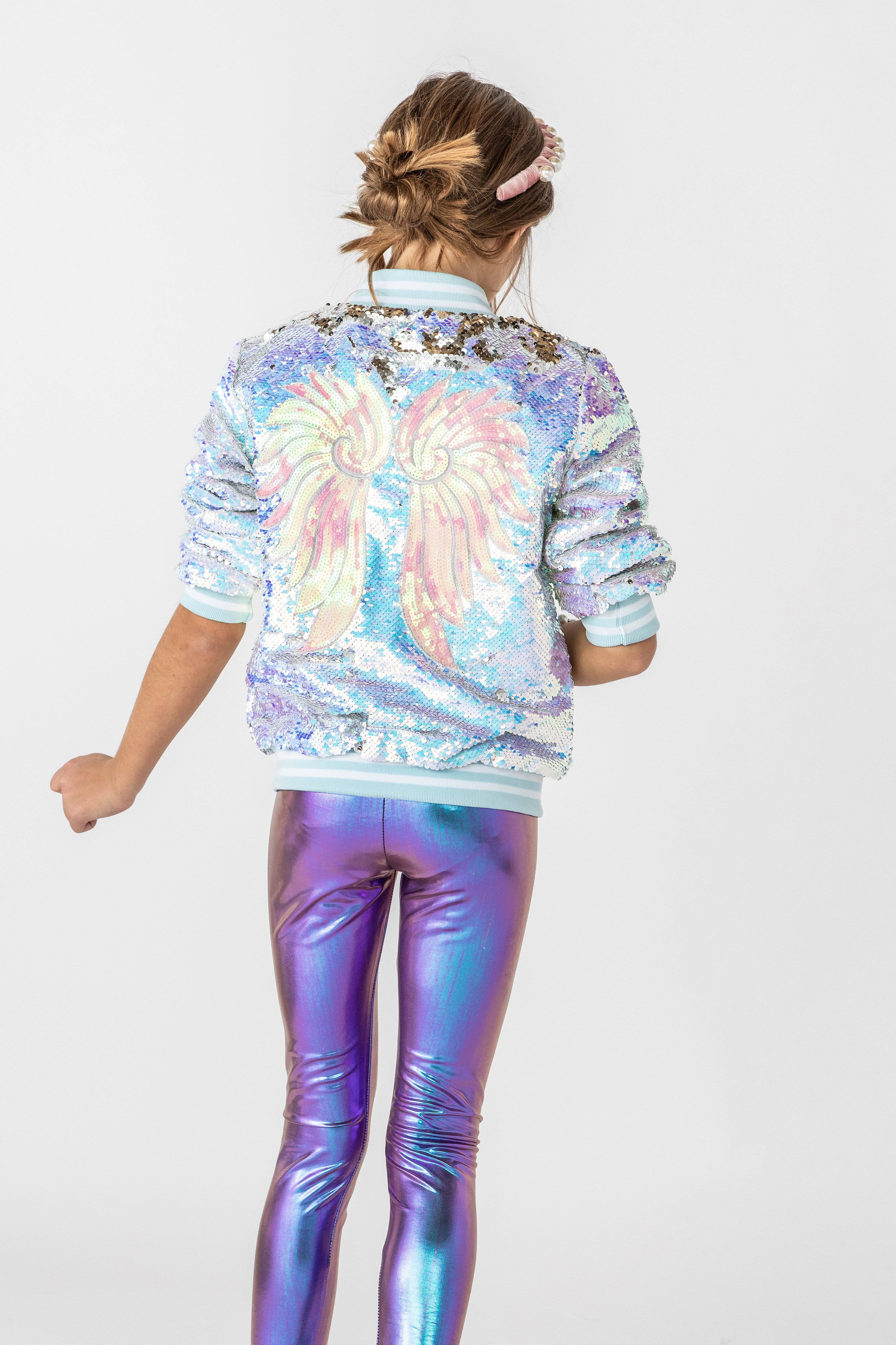 Iridescent Angel Sequin Flip Bomber