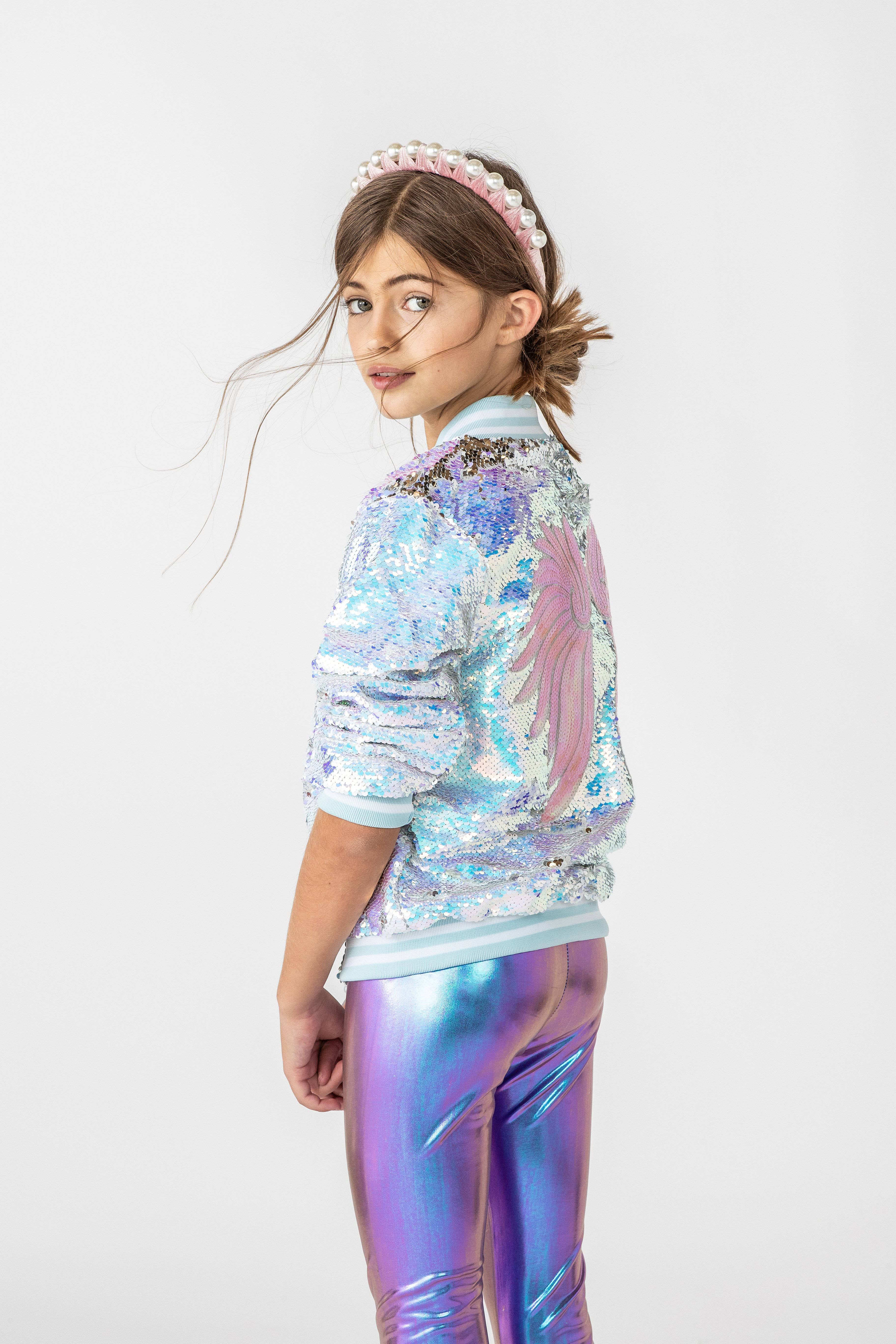 Iridescent Angel Sequin Flip Bomber