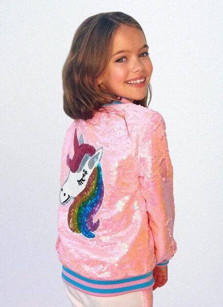 Pretty in Pink Unicorn Sequin Bomber