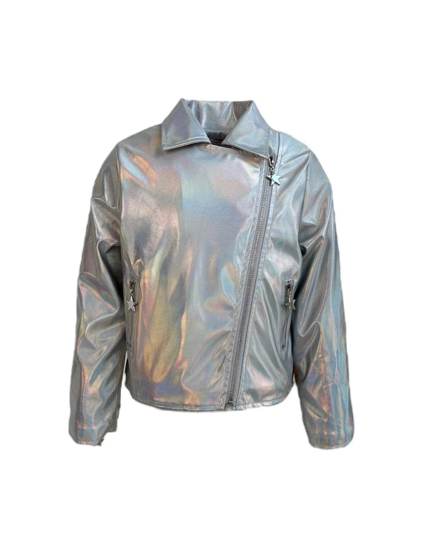 Mettallic Rainbow Leather Jacket Silver