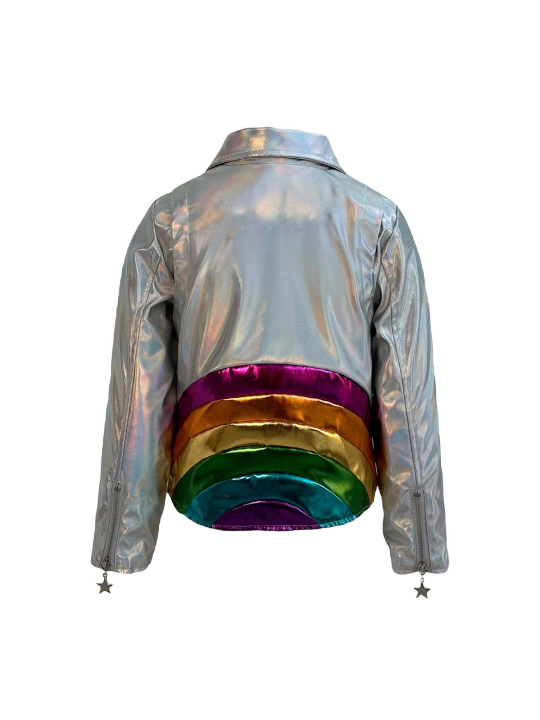 Mettallic Rainbow Leather Jacket Silver