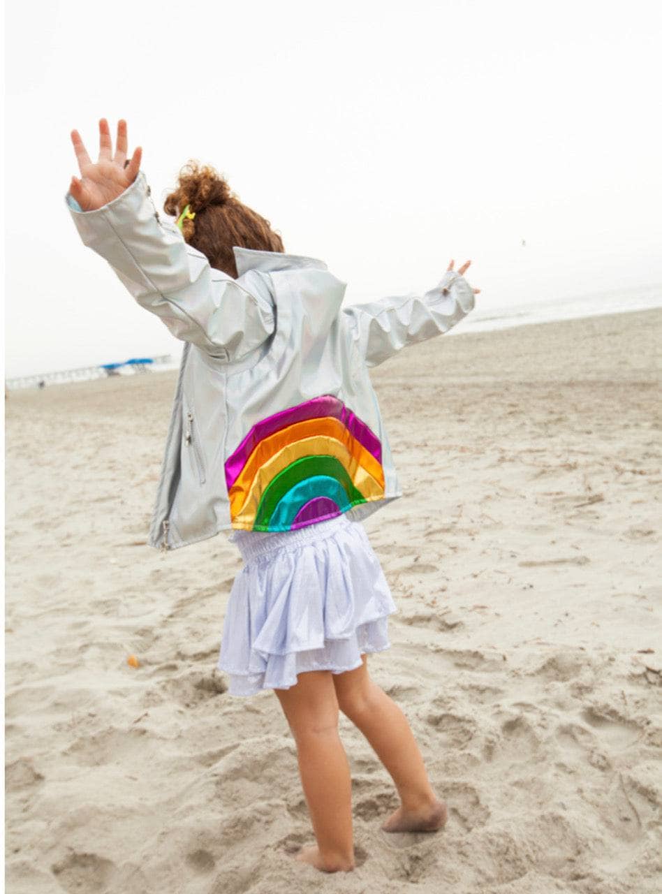 Mettallic Rainbow Leather Jacket Silver