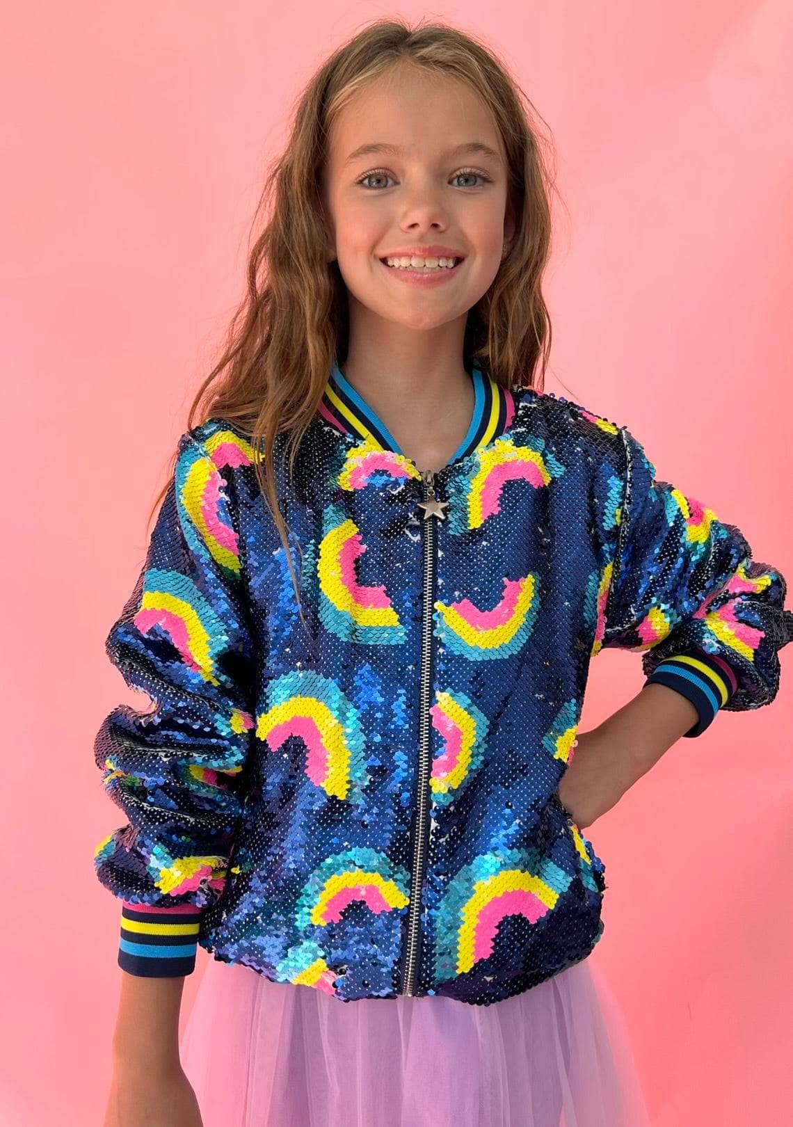 Rainbow Bright Sequin Bomber