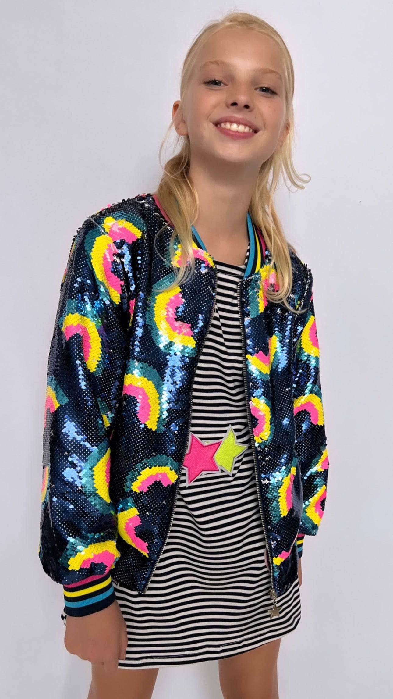 Rainbow Bright Sequin Bomber