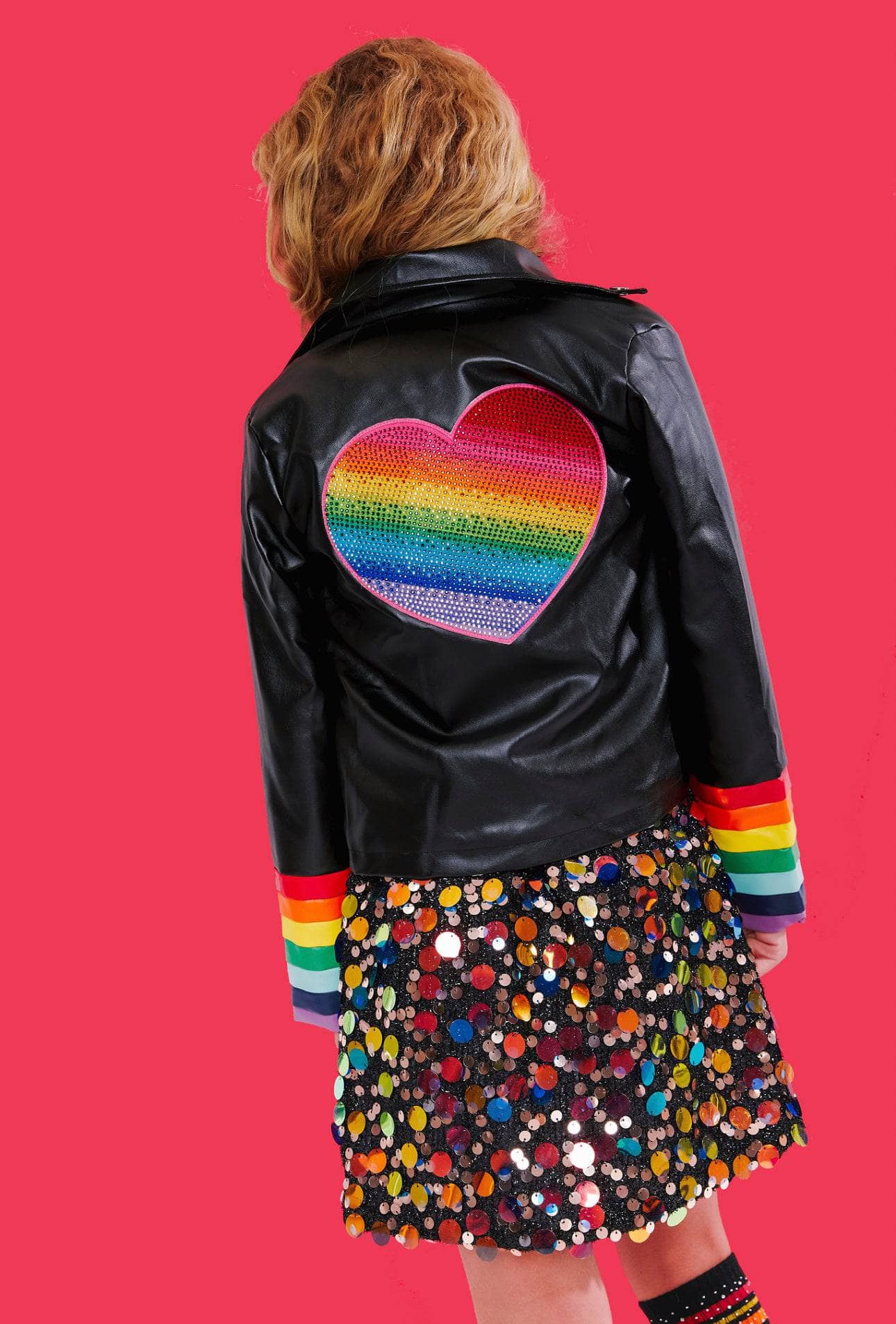 Rainbow Heart Stripe Moto Jacket