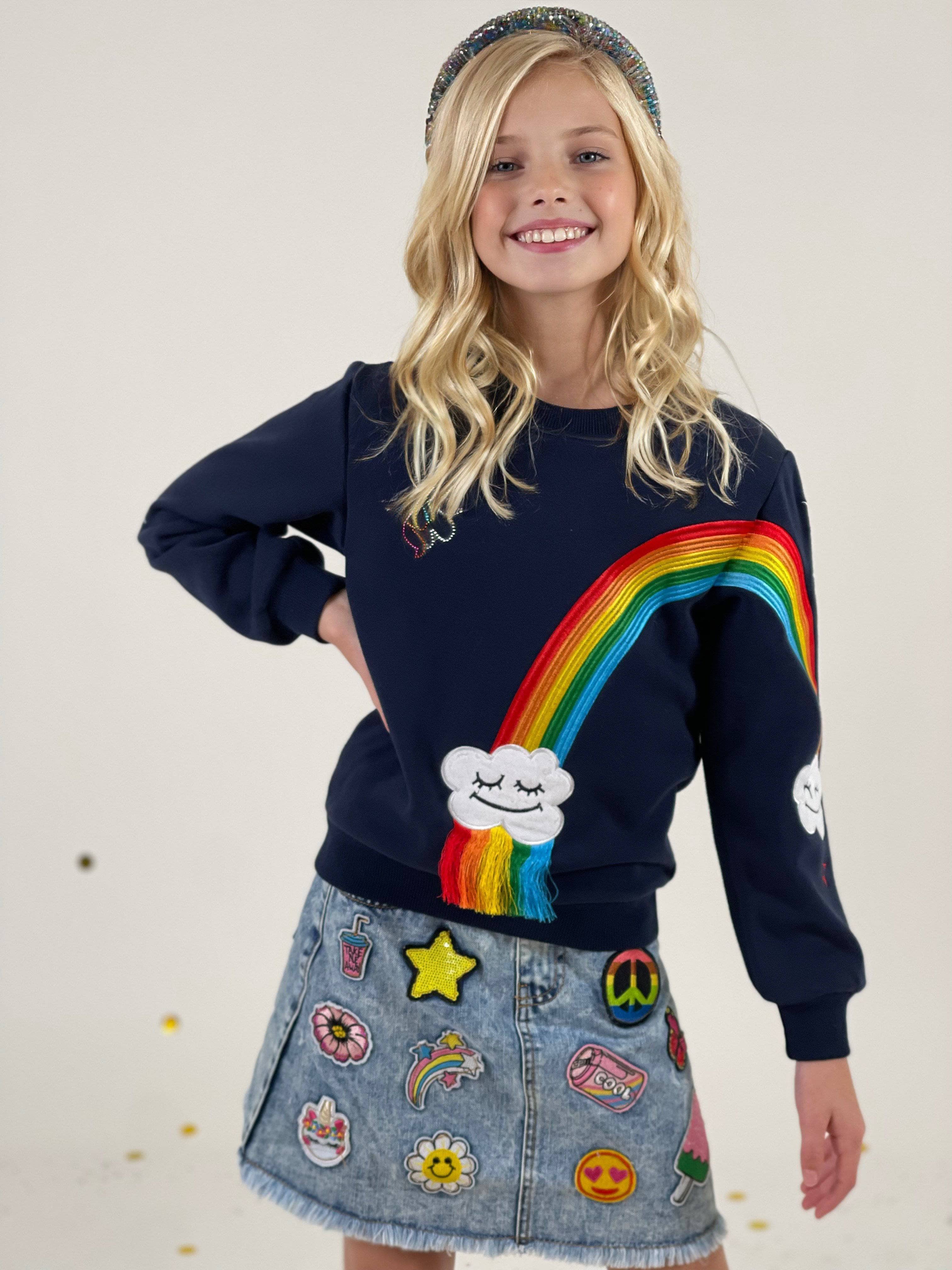 Womens Smiley Cloud Rainbow Sweatshirt