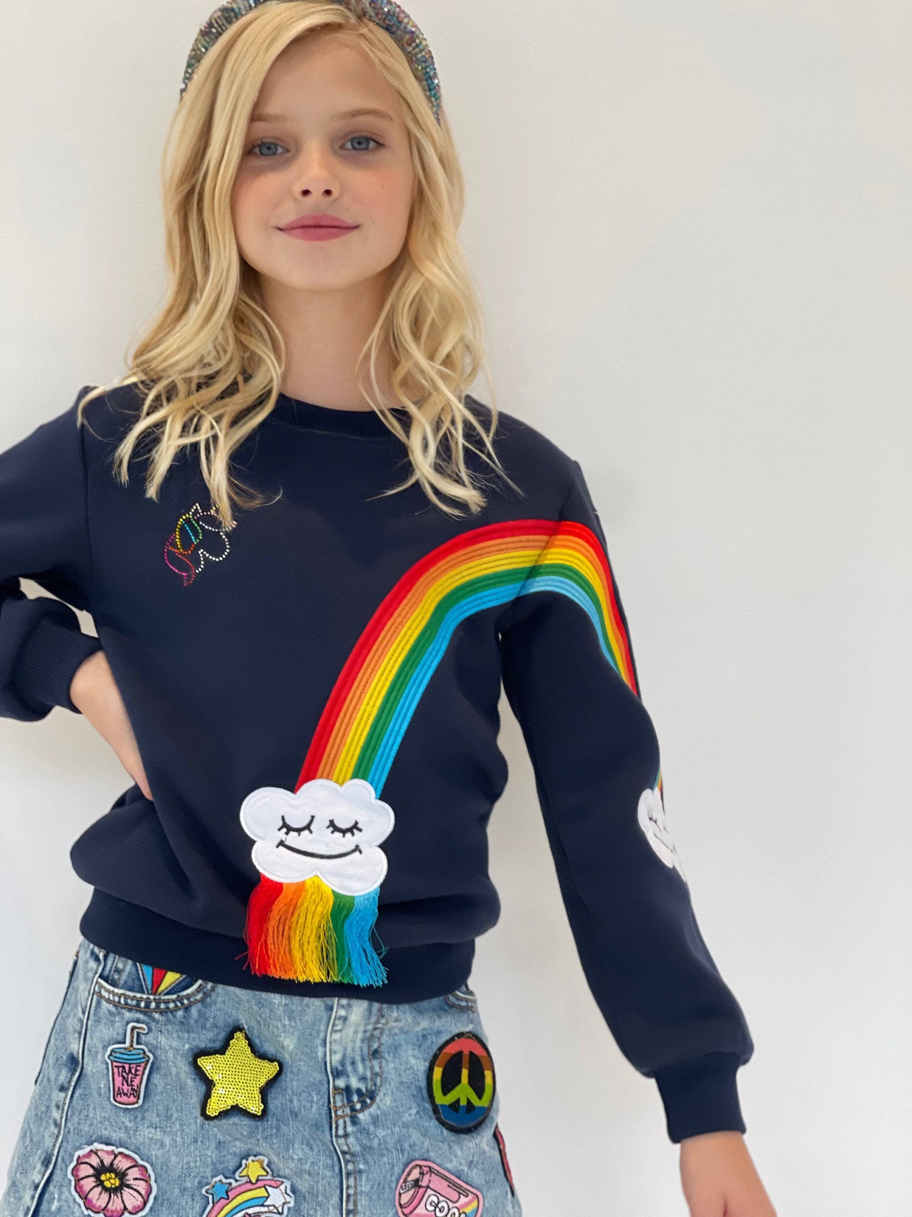 Womens Smiley Cloud Rainbow Sweatshirt