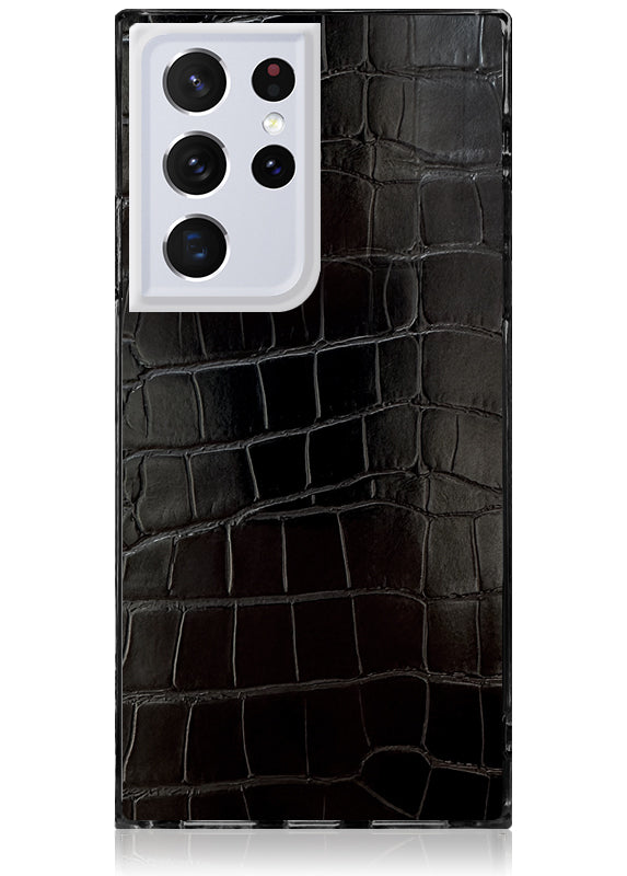 Black Crocodile Faux Leather SQUARE Galaxy Case