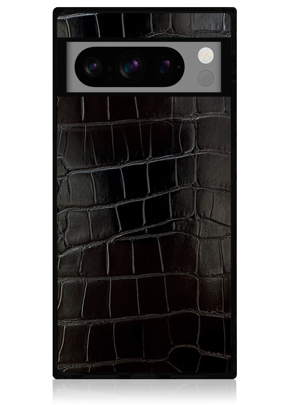 Black Crocodile Faux Leather SQUARE Pixel Case