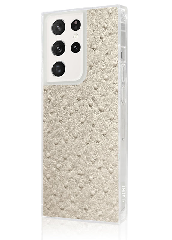 Ivory Ostrich Faux Leather SQUARE Galaxy Case