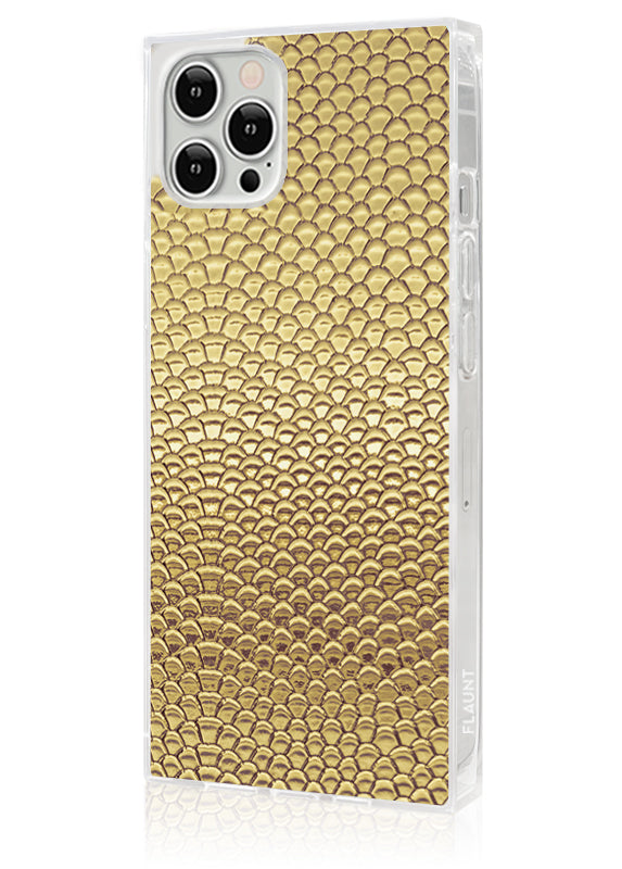 Gold Metallic Snakeskin Faux Leather SQUARE iPhone Case