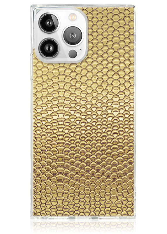 Gold Metallic Snakeskin Faux Leather SQUARE iPhone Case