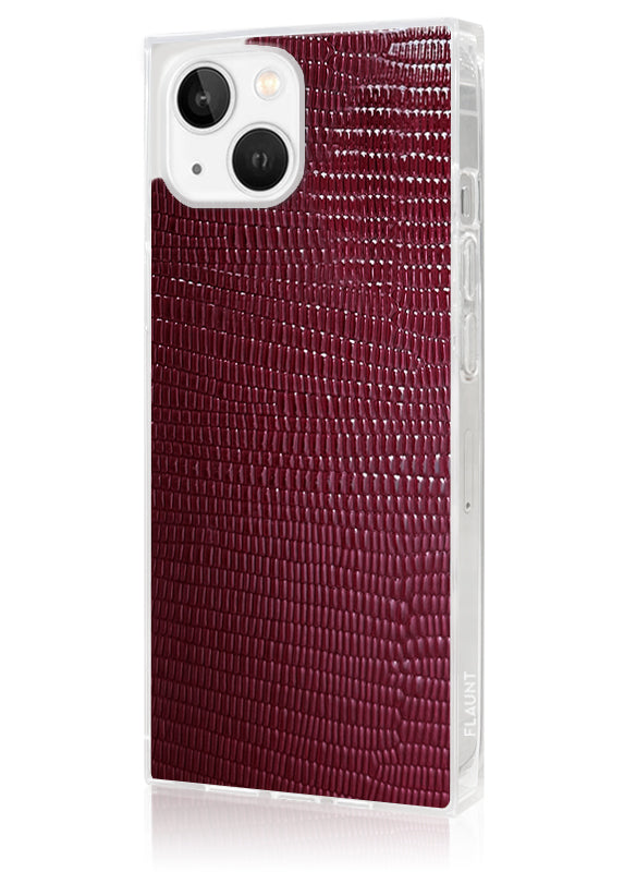 Burgundy Lizard Faux Leather SQUARE iPhone Case