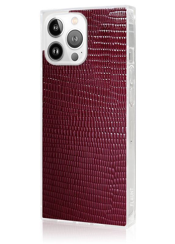 Burgundy Lizard Faux Leather SQUARE iPhone Case