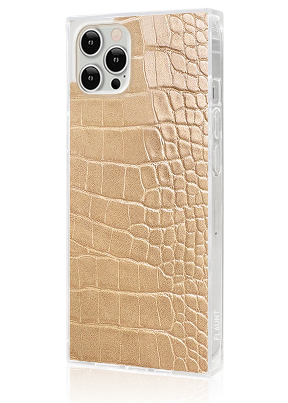 Tan Crocodile Faux Leather SQUARE iPhone Case