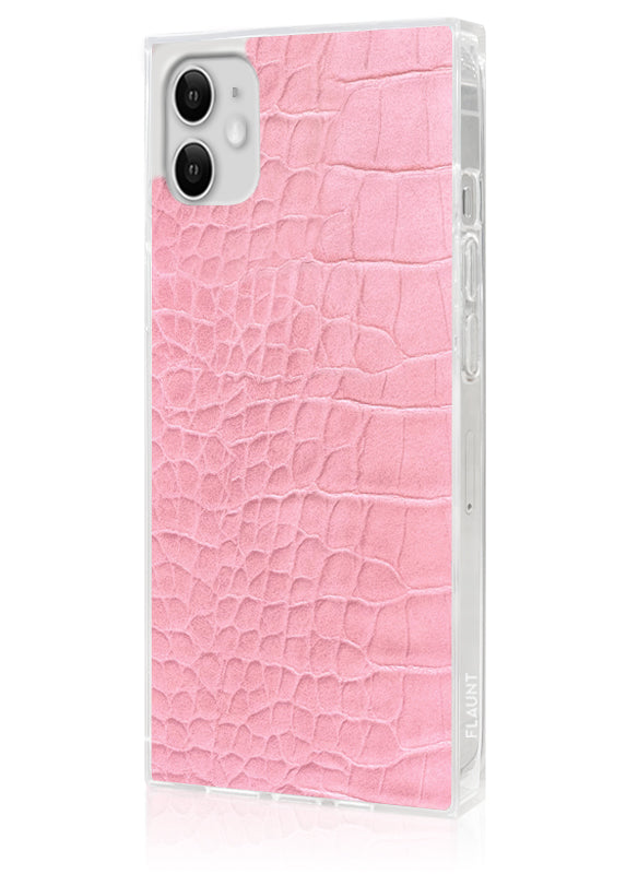 Pink Crocodile Faux Leather SQUARE iPhone Case